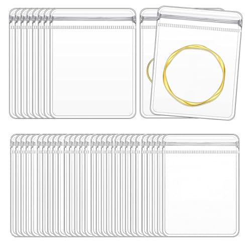 50 Portable thick PVC pouches,for Jewelry Organizer Zipper Bags for Necklaces Bracelet Rings and Earrings - color: Clear/50 PVC Large Pouches