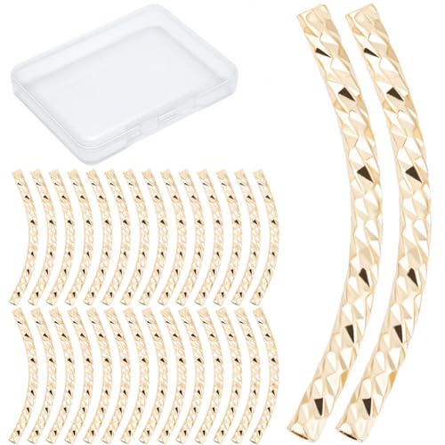 CREATCABIN 1 Box 40 Pcs 18K Gold Plated Curved Tube Bead Fish Scale Noodle Tube Bead Long Curved Brass Spacer Connector Bulk for Jewelry Making Charms Bracelets Necklaces Accessories 20mm - color: Gold-19