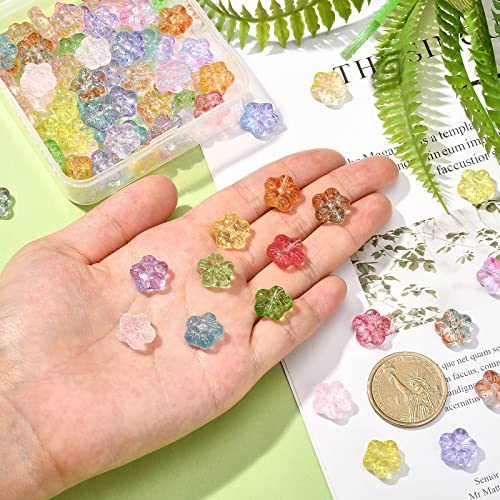 KitBeads 100pcs Random Glass Flower Beads Transparent Lampwork Floral Beads 5-Petal Colorful Hibiscus Beads for Jewelry Making Bracelets Bulk