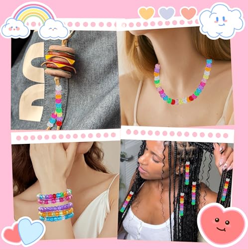 Amaney 500 Pieces Glitter Pony Beads 6x9mm Mixed Colors Transparent Plastic for Hair Braids Jewelry Making - color: Glitter