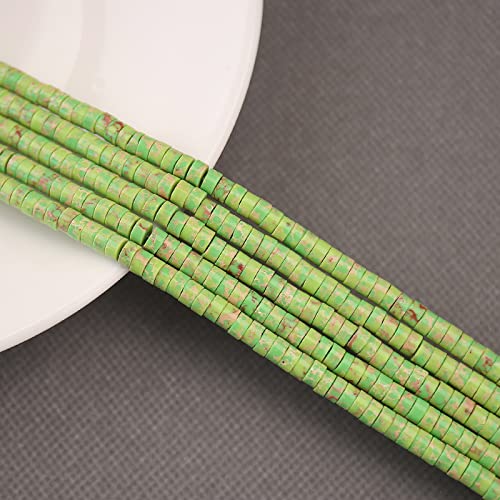 BONNY BOXX 150PCs Natural Green Imperial Jasper Spacer Beads, Loose Semi Precious Flat Round Gemstone Heishi Disc Stone Beads for Beading Jewelry Making 4mm*2mm - color: Green Imperial Jasper, size: 4MM*2MM