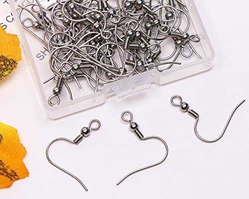 Shapenty Surgical Stainless Steel Ball Coil Fish Earring Hooks Clasp Hypo-allergenic Ear Wire Bead Connector Hooks with Large Loop for DIY Jewelry Finding Making, 50PCS/25Pairs