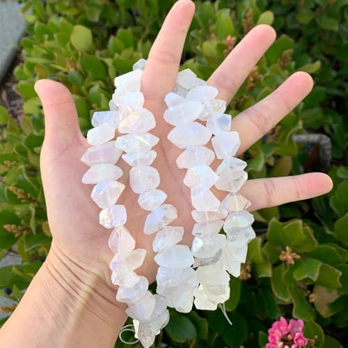 Adabele 30 Inch Natural Raw Healing Crystal Quartz Nugget Drilled Gemstone Loose Beads Clear AB Titanium Coated Chakra Gem Stone Spacer for Jewelry Craft Making GA-B2 - color: Clear Crystal Ab, size: 30 Inch/2 Strands