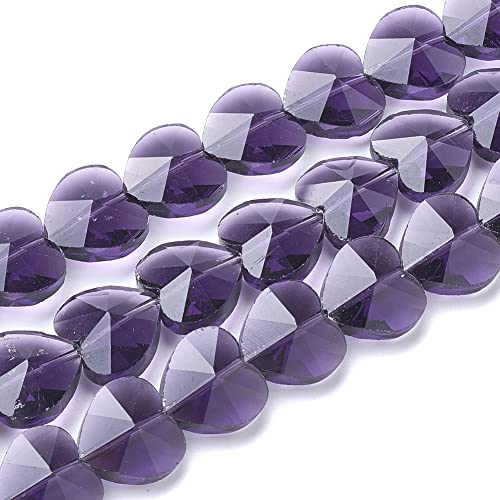 Cheriswelry 100pcs 14mm Indigo Transparent Glass Beads Faceted Heart Shape Beads Smooth Crystal Loose Spacer Beads for DIY Earring Bracelet Necklace Craft Jewelry Making - color: Indigo