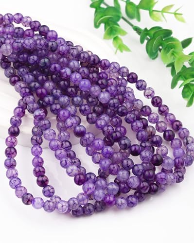 Natural Stone Beads 8mm Polished Round Smooth Gemstone Beads for Jewelry Making Supplies 15 Inch(45 Beads) (Purple Dragon Pattern) - color: Purple Dragon Pattern-45pcs