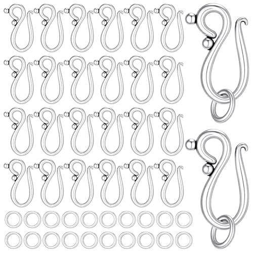 PH PandaHall 100 Sets S Hook Clasps, Tibetan Style S Hook Ring Antique Silver Toggle Clasps Closure Metal Alloy Jewelry Clasp Connector for Necklace Bracelet DIY Jewelry Making, 20.5mm Long - color: Antique Silver