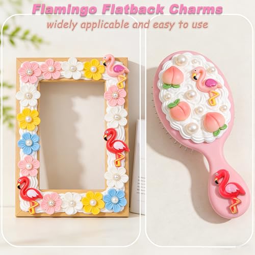 40 Pcs Pink Resin Flamingo Charms, Cute Flatback Animal Embellishments for Scrapbooking, Hair Clips, Phone Case, Crystal Mud, Craft Supplies