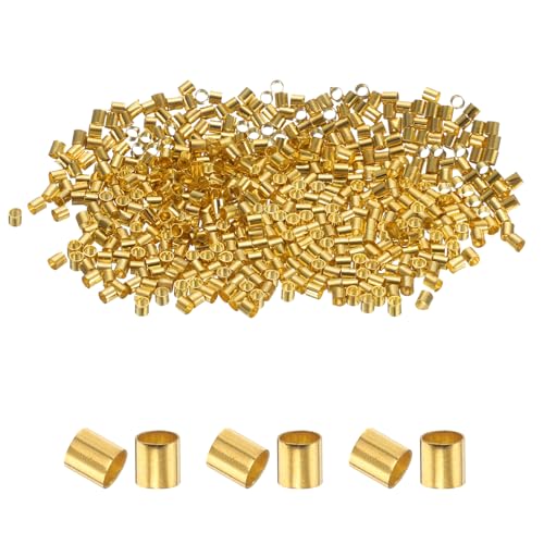 uxcell 500 Pcs Tube Crimp Beads, 1.5x1.5mm Copper Crimp Beads End Stopper Beads Tiny Loose Spacer Beads for Earrings Necklaces Bracelets Pendant DIY Crafts, Gold - color: Gold, size: 1.1 mm