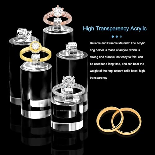 7 Pack Acrylic Ring Display Holder Clear Cylinder Jewelry Stand for Wedding Engagement Rings Organizer Sturdy Solid Showcase