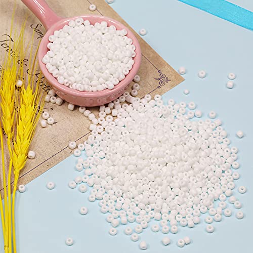 Bala&Fillic White Color 4mm Seed Beads About 1200pcs/100Grams in Bag, 6/0 Glass Craft Beads for Making Bracelet and Necklace (White) - color: White -4mm