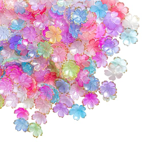 200Pcs Assorted Acrylic Flower Beads, 5-Petal Cherry Blossom Beads, Multi-Colored Floral Spacer Beads Charms for Bracelets Necklace Earring Jewelry Making and Crafting - color: Multicolored