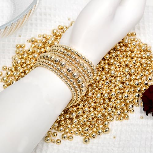 50pcs 14K Gold Beads,Seamless Gold Round Beads,Brass Loose Beads,Spacer Beads That Do Not Fade Easily,Gold Beads for Bracelet Necklace Making (8MM) - size: 8MM
