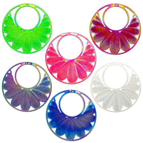 Dazzling Colorful Filigree Charms Hollow Out Multicolor Geometric Filigree Pendants for DIY Jewelry Making Earrings Necklaces Components - color: Round-1