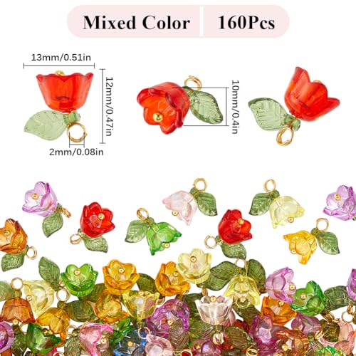SUNNYCLUE 160Pcs Floral Acrylic Tulip Flower Charms Bulk Transparent Plastic Colorful Spring Flowers Charms for Jewelry Making DIY Crafting Necklaces Bracelet Anklets Adults - style: Flowe 1