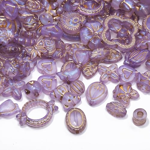7.5 OZ Assorted Vintage Acrylic Beads for Jewelry Making, Song Xi Unique Flower Rose Czech Beads for Bracelet Earrings, Bohemia Style, Bulk, Arts and Crafts, DIY Holiday Gift (240-260 PCS, Purple) - color: Purple