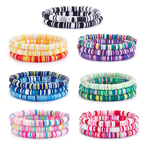 Ornaland Heishi Surfer Bracelets Set Polymer Clay Heishi Beads Stretch Bracelets Multi-Layer Stackable Friendship Bracelets Bohemia Summer Beach Jewelry for Women - color: Colorful-1