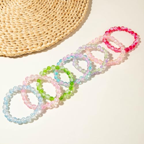 Colorful Stackable Resin Beaded Bracelets Set for Women Dainty Neon Clear Acrylic Beads Stretchable Bracelet Pack Trendy Transparent Round Balls Jewelry - color: Colorful2