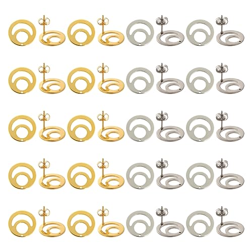 SUNNYCLUE 1 Box 80Pcs Stud Earring Findings with Loop Ear Nuts 40Pcs Real 24K Gold Plated Stainless Steel Stud Earring Blanks 40Pcs Earring Backs Round Earrings Studs Findings for Jewelry Making Kit - color: 20pairs Real 24k Gold Plated & Stainless Steel