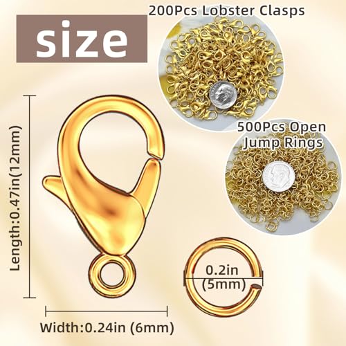 MKCYD 700Pcs Lobster Claw Clasps and Open Jump Rings Set, 14K Gold and Silver Necklace Clasps and Closures Lobster Parrot Trigger Clasp for Jewelry Making - color: Gold