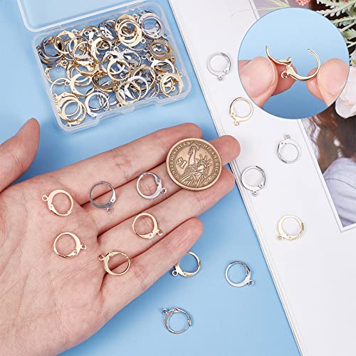 SUNNYCLUE 1 Box 80Pcs 40 Pairs Leverback Earring Hooks Real 18K Gold Plated Stainless Steel Round Lever Back Clasp Huggie Hoop French Ear Wire Leverbacks Hook for Jewelry Making Earrings Findings - color: 80pcs Mixed Material & Color Round Leverback Earri