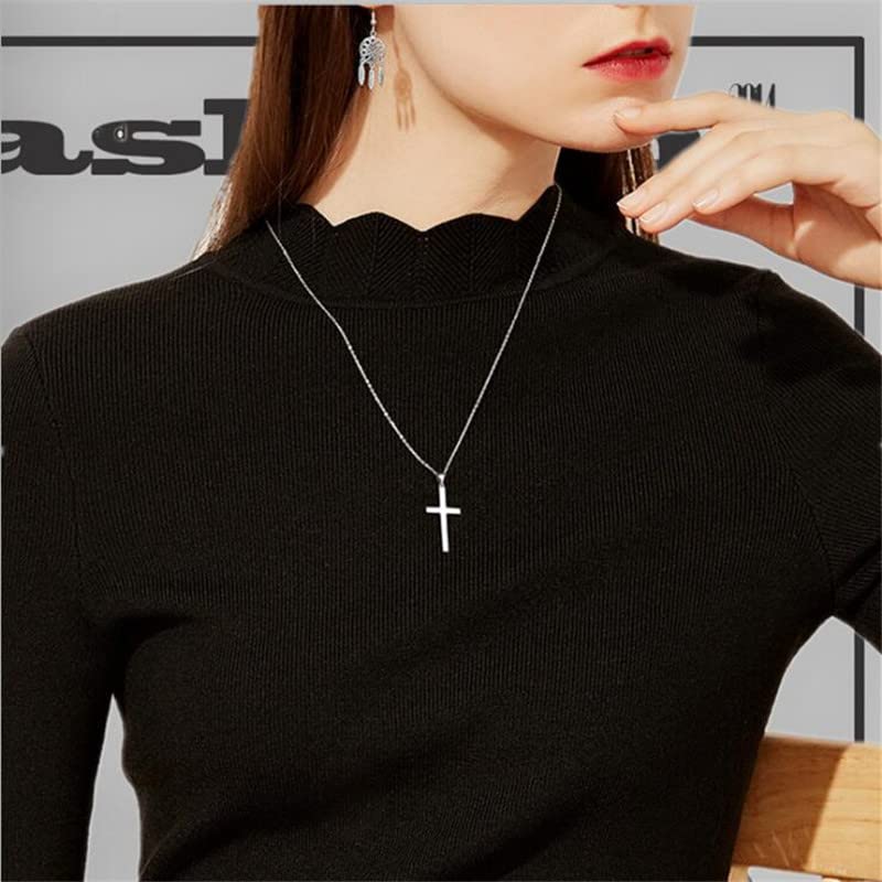 Cross Necklace for Men Silver Premium Alloy Solid Color Cross Pendant Necklace for Men Women Teens - color: Silver-20inch
