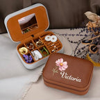 Custom Leather Jewelry Box with Name & Birth Flower Month, Birthday Gifts for Women, Personalized Jewelry Travel Case - Customized Jewelry Organizer Box, Mom Birthday Gifts, Rustic - color: Rustic