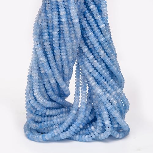 2 Strands (300PCs) Aquamarine Rondelle Beads, 2 * 4mm Gemstone Loose Spacer Abacus Disk Beads for DIY Bracelet Necklace Earrings Jewelry Making, Craft Supplies Beading Kit - color: Aquamarine, size: 2*4MM