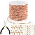 Tanstic 102Pcs 30 Feet Jewelry Making Chains Necklace Chains Bulk Cable Link Chain with 50Pcs Jump Rings, 50Pcs Lobster Clasps, Pliers for Bracelet Necklace Making(Rose Gold) - color: Rose Gold