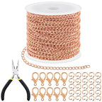 Tanstic 102Pcs 30 Feet Jewelry Making Chains Necklace Chains Bulk Cable Link Chain with 50Pcs Jump Rings, 50Pcs Lobster Clasps, Pliers for Bracelet Necklace Making(Rose Gold) - color: Rose Gold