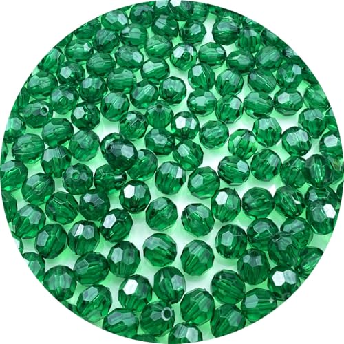 200pcs 10mm Acrylic Round Faceted Beads Colorful Crystal Plastic Spacer Beads Loose Beads for DIY Craft Making Necklace Bracelet Earring Wind Chimes(Dark Green) - color: Dark Green, size: 10mm