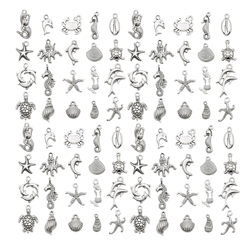 WOCRAFT 60pcs Antique Silver Ocean Charms Bracelet Charms for Jewelry Making Sets DIY Necklace Bracelet Keychain Crafting Charms Kit Craft Supplies (SN881) - color: Antique Silver, size: Ocean Charms