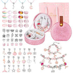 Emibele Girls Charm Beads Bracelet Making Kit with Portable Jewelry Box, Jewelry Making Kit for Kids Age 5 6 7 8-12, DIY Arts Crafts Toys for Teens Girls Gift Choices on Birthday Valentines Christmas - color: A-Pink