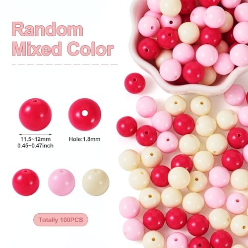 100 Pcs 11.5-12mm Bubblegum Beads Opaque Acrylic Chunky Loose Spacer Round Focal Beads for Jewelry Making Bracelet Necklace Keychain Craft Art Making,Hole:1.8mm,Deep Pink - color: Deep Pink