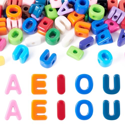 Cheriswelry 50Pcs Acrylic Letter Beads Large Hole European Bracelet Bead Vowel Alphabet Loose Spacer Beads 19.8-21mm for DIY Craft Necklace Keychain Making Hole:6.3mm - color: 10 Color
