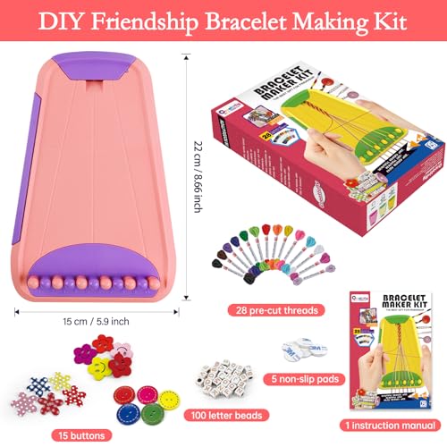 Rdfmy Friendship Bracelet Making Kit for Girls, Arts and Crafts Bracelets String Maker Kit for Kids Ages 8-12 Christmas Birthday Gifts Pink with Purple - color: Pink