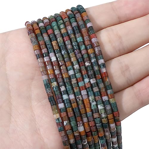 BEADIA Natural Indian Agate Short Cylinder Beads 2x3mm 155pcs Tube Loose Semi Gemstone Beads for Jewelry Making Design - color: Indian Agate