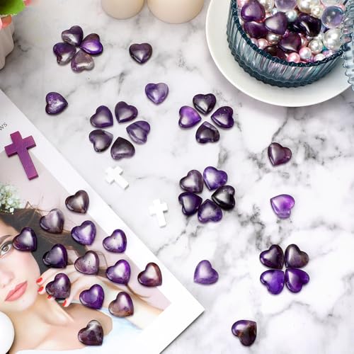 Gerrii 50 Pcs Heart Healing Stone Bulk Quartz Heart Inspirational Stones Gift for Women Love Pocket Polished Natural Energy Balancing Meditation 0.8 Inch(Purple) - color: Purple