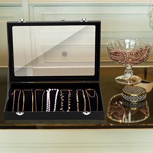 Kenning 2 Pieces Glass Lid Necklace Organizer Box 20 Hooks Necklace Tray Jewelry Holder Organizer Velvet Necklaces Holder Storage Display Case for Show Bracelet