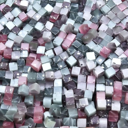 33pcs 8mm Mixed Colors Cat's Eye Diagonal Cube Stone Loose Gemstone Beads Semi-Precious Craft Supplies for DIY Jewelry Making - color: DiagonalCube8mm Mixed Colors
