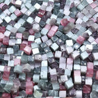 33pcs 8mm Mixed Colors Cat's Eye Diagonal Cube Stone Loose Gemstone Beads Semi-Precious Craft Supplies for DIY Jewelry Making - color: DiagonalCube8mm Mixed Colors