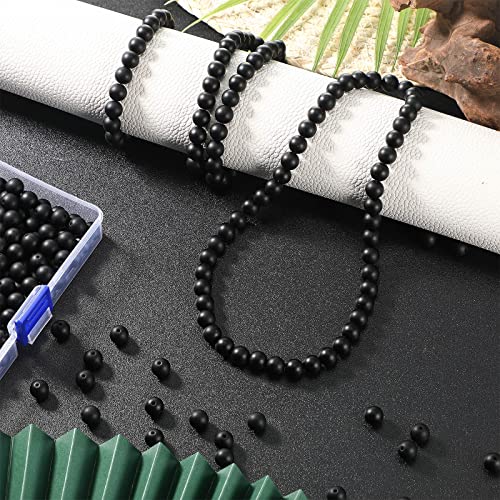 Ecally 300 Pieces Black Matte Onyx Beads Natural Black Agate Round Frosted Onyx Gemstone Loose Beads for Bracelet Necklace Jewelry DIY Making(10 mm) - size: 10mm