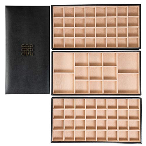 Glenor Co Earring Organizer Tray - 3 Large Stackable Trays with Lid -77 Slot Classic Jewelry Storage Display Case for Drawer or Dresser - Holder for Earring Ring Necklace or Cufflinks - size: Rectangle - 3 Trays + Lid Set - 77 Slots