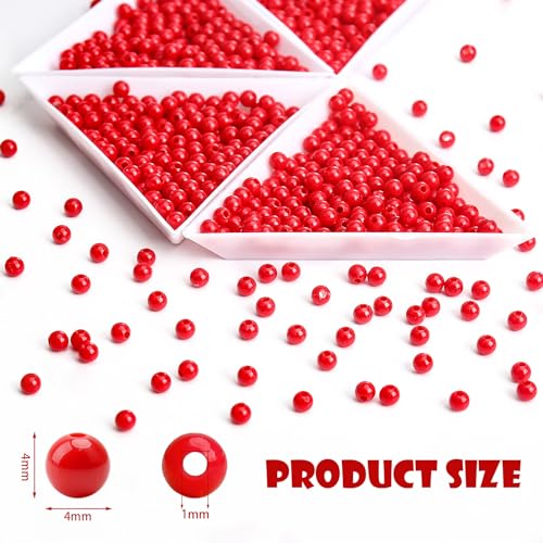 BONNY BOXX 2000PCs 4MM Smooth Red Acrylic Round Beads, Plastic Resin Bubblegum Balls Chunky Gumball Beads for Necklace and Bracelet Making, Crafting Supplies - color: Smooth Red, size: 4MM