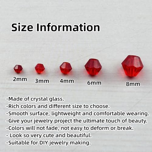1310pcs Bicone Crystal Glass Beads 2mm 3mm 4mm 6mm 8mm Faceted Crystal Spacer Beads for Bracelets Necklace Pendants Earrings DIY Jewelry Craft Making(Red) - color: Red