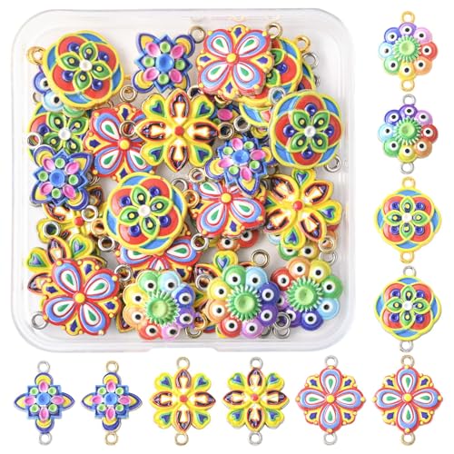 Assorted Metal Connectors Pendants Charms for Jewelry Making with Double Loops Flower Evil Eyes Butterfly Heart Cross Links Golden Pendants for Necklaces Bracelets Earrings - color: FlowerF- 40Pcs