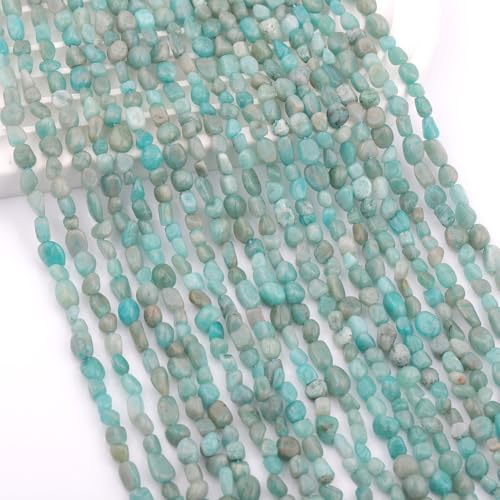 Natural Stone Beads 6-8mm Amazonite Oval Irregular Freeform Tumbled Loose Gemstone Beads for Jewelry Making 15 Inch Strand 50-55 Pcs - color: Amazonite-1 strand15”-approx. 55 beads