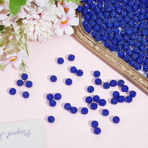 200PCS 10MM Blue Rhinestone Beads with Hole Polymer Clay Round Sparkly Grade A Pave Disco Ball Shiny Charms Loose Spacer Bead Bulk for Jewelry Making Bracelets Earrings Keychains DIY Crafts - color: Blue, size: 10mm 200pcs