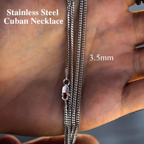 3.5mm/5mm Silver Stainless Steel Cuban Link Chain Necklace Jewelry for Men, 18-26 Inches - size: 20 Inches, style: 3.5mm-Silver