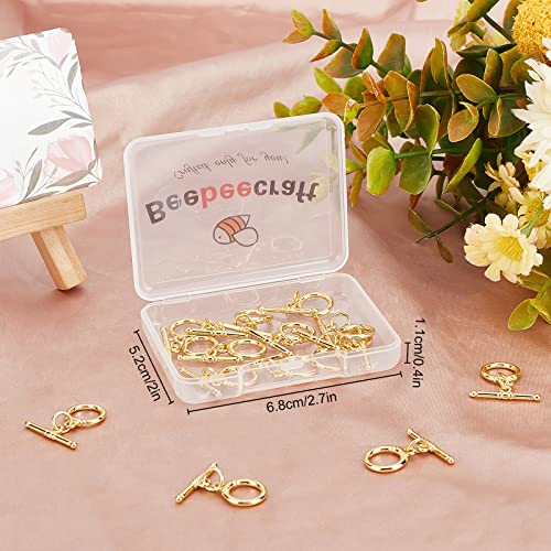 Beebeecraft 15 Sets 18K Gold Plated Toggle Jewelry Clasps Connectors Round Ring Toggle T Bar Clasps Sets for Necklace Bracelet Earring Making, 15x12mm - color: #2 15 sets