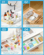 44 Pcs Makeup Drawer Organizer Set, 4 Sizes Versatile Vanity Drawer Organizer for Makeup, Non-Slip Desk Organizer Trays for Bathroom, Bedroom, Office, Fits Jewelry and Office Supplies - size: 44Pack